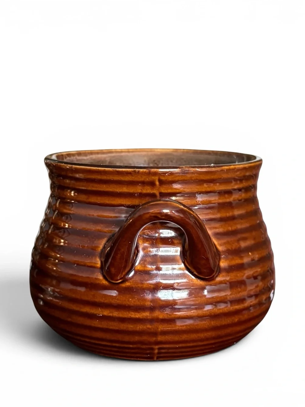 Crate&Barrel Brown Glazed Stoneware Soup Bowls with Handle Set of 5